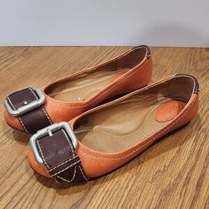 Fossil Orange and Brown Women's Ballet Flats Size 5.5
